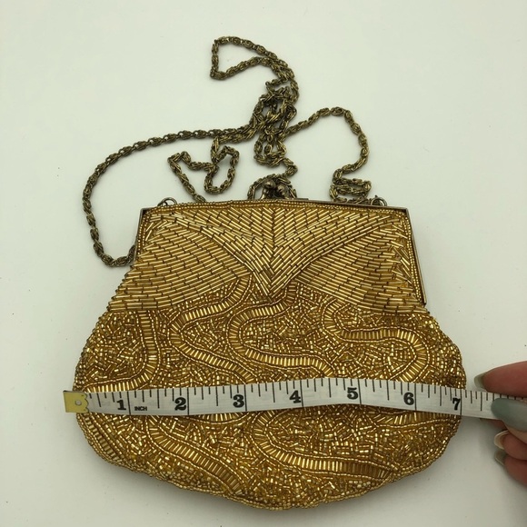 Vintage 1960’s Gold Beaded Evening Clutch / Crossbody Bag - Picture 9 of 11